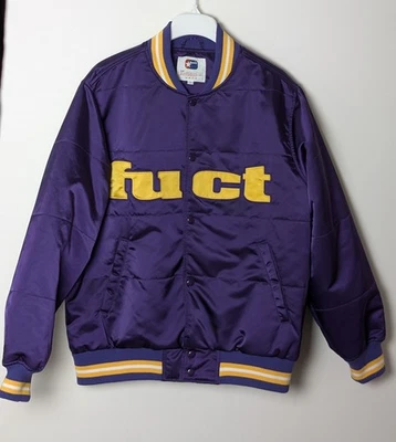 FUCT Varsity Bomber Jacket Purple Gold Size L Nylon Streetwear Rare Retro - Image 1 of 4