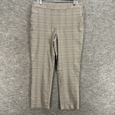 Hilary Radley Pants Women L Large Gray Plaid High Rise Chino Flat Front Rayon - Image 1 of 4