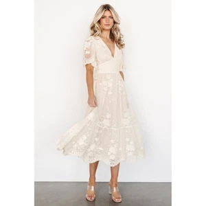 Abito midi in pizzo Clarisa Baltic Born nuovo senza etichette con scollo a V panna vintage taglia XL - Foto 1 di 11