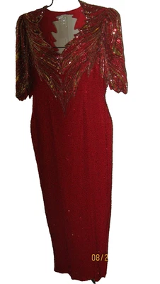 LILLIE RUBIN Vintage Beaded Silk Bob Mack Inspired Dress Sz 12 Gorgeous - Image 1 of 4