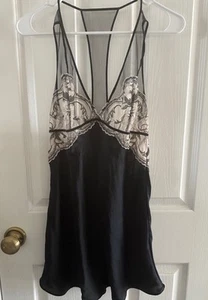 Y2k Calvin Klein Black Lingerie Slip Dress Chemise V- Neck 100% Silk Medium - Picture 1 of 6
