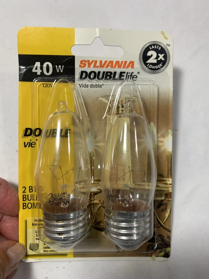 Sylvania Pack of 2 B10 BULBS STANDARD BASE 40W 120V 40B10/DL/BL/2PK - Image 1 of 1