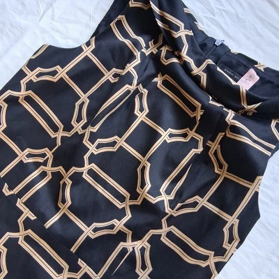 Vestido Vaina David Meister Negro Estampado Geométrico Sin Mangas Foto 1 de 4