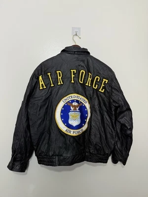 Air force leather jacket mens L black full zip coat quilted - Image 1 of 4