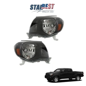 For 2005-2011 Toyota Tacoma Headlight LH+RH Black Halogen Clear Headlamp Lens - Picture 1 of 12