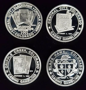 Colorado Lucky Buck Casino Round 1 oz 999 Fine Silver ***Set of 4*** - Picture 1 of 10