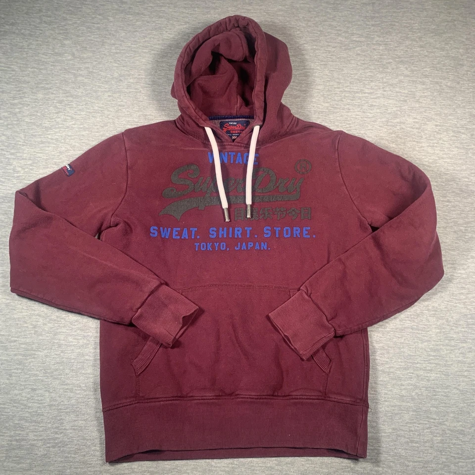 Superdry Sudadera con Capucha Hombre Mediana Borgoña Vintage Logo Gráfico Polar Pullover Tokio Foto 1 de 4
