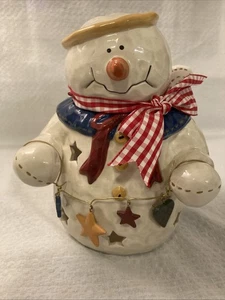 Christmas Ceramic Snowman Angel w Stars Winter Figure Tealight Candle Holder, 8" - Picture 1 of 11