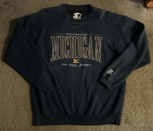 Vintage 90s Starter Michigan Wolverines Crewneck Sweatshirt Large Ann Arbor RARE - Bild 1 von 8