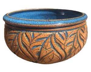 VTG Susan Brown Freeman Bowl Incised HandCrafted Pottery Blue Brown Signed 6” - Picture 1 of 14
