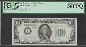 Fr.2155m-F 1934C $100 ATLANTA MULE FRN+ PCGS 58PPQ CHOICE ABOUT NEW UNCIRCULATED - Picture 1 of 2