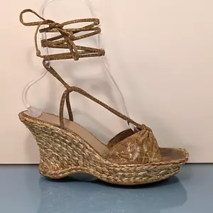 STUART WEITZMAN Womens 11M Open Toe Ankle Lace Up Wedge Heel Espadrilles Sandals - Picture 1 of 20