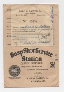 Vtg Lyle & Gaston Snap Shot Service Station Photo Folder Atlanta Hollbergs Pharm - Picture 1 of 2