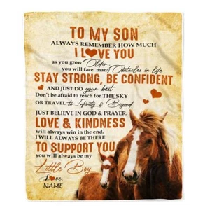Personalized To My Son Blanket Horse Birthday Christmas Blanket From Mom Dad - Picture 1 of 3