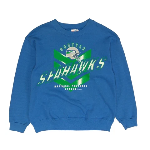 Vintage Seattle Seahawks Helmet Sweatshirt Size Medium Blue 1997 90s NFL Cover