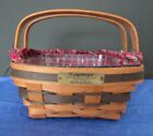 LONGABERGER HANDWOVEN DOUBLE HANDLE BAYBERRY BASKET PLAID INSERT SIGNED & DATED