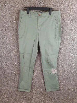 Gap Girlfriend Chino Pant Womens 10 Khaki Green Floral Embroidered Mid Rise Boho - Image 1 of 4