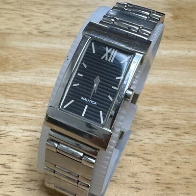 Reloj de Cuarzo Nautica N10003L Mujer Plateado Negro Acero Rectángulo Batería Nueva Foto 1 de 4