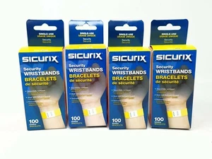 4x boxes of SICURIX Security Wristbands tearproof 100 per box Yellow bands - Picture 1 of 3