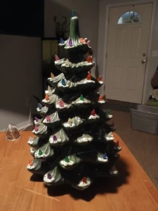 Vintage Atlantic MoldCeramic Flocked Christmas Tree 17 With Lights  - No Base - Picture 1 of 8