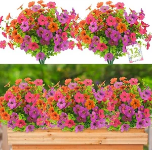 12 Bundles Artificial Flowers for Outdoors Fake Flowers Plants Spring Decoration - Picture 1 of 9