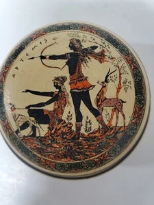 Trinket Box Round APTEMIS Tan Black Greece Jewelry  - Picture 1 of 11