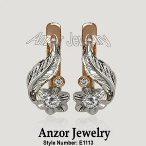 14k Rose and White Gold Genuine Diamond Earrings For Children and Adult #E1113 - Picture 1 of 4