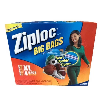 Ziploc Big Bag XL Doble Cremallera Mango Plástico Almacenamiento 4 Ct Resistente Foto 1 de 3