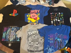 Boys Medium (8) Lot Of 6 Gaming & Movie Tshirts PlayStation Minecraft Kirby - Picture 1 of 6