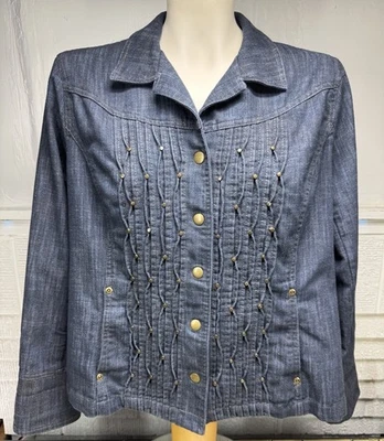 Chaqueta Blazer Coldwater Creek Mujer Elastizada Acanalada Denim Talla 16 Botón a Presión Foto 1 de 4