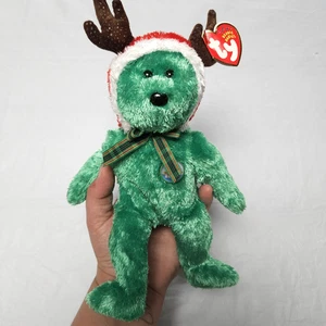 Ty Beanie Babys Urlaub grün Bär Geweih Mütze neu mit Etikett Sammlerstück Vintage Stofftier - Bild 1 von 16