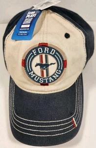 Neu Ford Mustang Auto Retro Snapback verstellbar blau & beige Mütze Trucker Neu mit Etikett - Bild 1 von 11