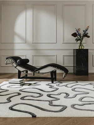 Alfombra de lana acolchada a mano blanca abstracta diseño moderno para sala de estar alfombra alfombra venta Foto 1 de 4
