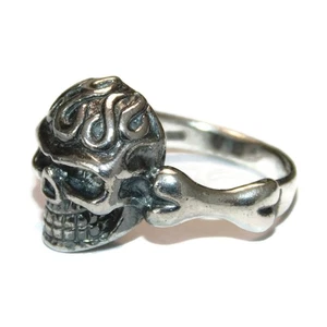 Anello Argento Sterling 925 Sigillo SOLIDO Uomo Punk Rocker Biker Gotico Teschio Osso - Foto 1 di 5