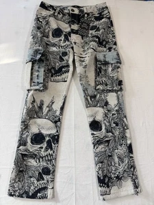 REBEL VENGEANCE Cargo Hose Gobelin Fransen Totenkopf Skelett Goth Herren 30x32 - Bild 1 von 10