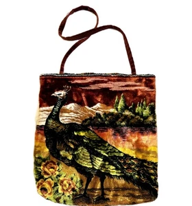 Pfau Tragetasche groß Handtasche Plüsch Gobelin Stil 18"x17" satte Farben Handarbeit - Bild 1 von 11