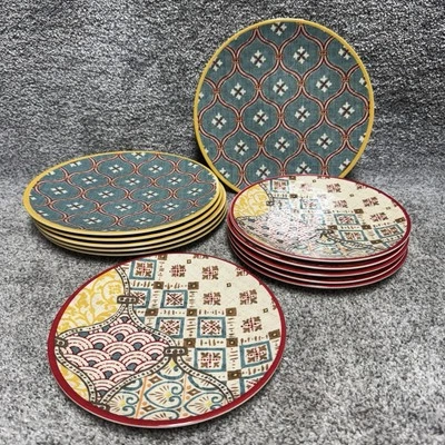 12pc Melamine Plate Set Better Homes and Gardens 6 Salad 6 Dinner Boho Eclectic - Image 1 of 4