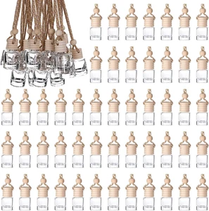 50Pcs Hanging Car Air Freshener Diffuser Wooden Caps 8ML Empty Clear Bottles Oil - Picture 1 of 1
