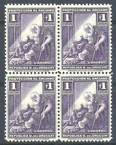 Uruguay 1930 Sc# B1 Indigent old man block 4 MNH Cover