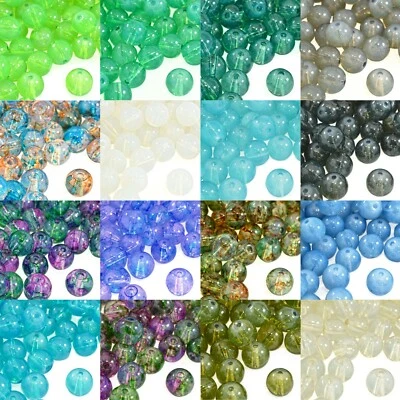 BLUE & GREEN Glass DRAWBENCH Beads DRIZZLE MARBLE PATTERN Round 130x6mm 100x8mm - Image 1 of 4