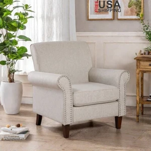 Mid Century Accent Chair Upholstered Armchair Comfy Living Room Furniture New - Picture 1 of 7