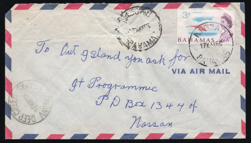Bahamas May 17 1966 QEII 208 Deep Creek postmark to radio station in Nassau - Изображение 1 из 1