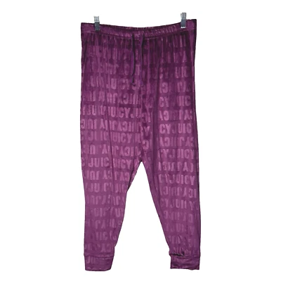Juicy Couture Velour Jogger Pants Womens L Purple Logo Embossed Cozy Lounge - Image 1 of 4