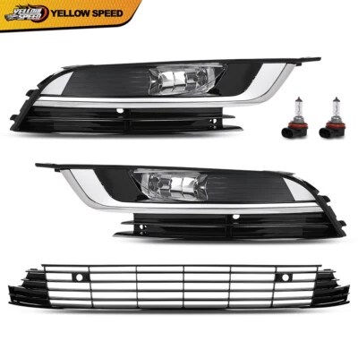 Fit For 2013-2017 Volkswagen CC Front Bumper Grille & Fog Lights Assembly 1 Pair - Image 1 of 4