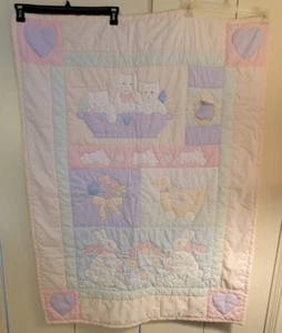 Handmade Animal Babies Quilt Comforter Baby Blanket Pastel 36" x 45" - Picture 1 of 12