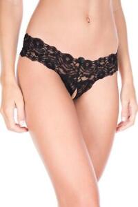NWT sexy MUSIC LEGS sheer FLORAL lace THICK BAND crochless THONG panty UNDERWEAR