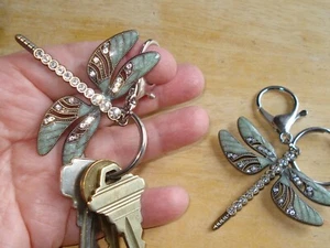3 5/8" Long Brass Rhinestone Seafoam Green Dragonfly Key Ring for Keys & Glitz - Picture 1 of 7