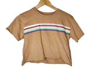 Treasure & Bond Tan Striped Crop T-Shirt Size L - Picture 1 of 7
