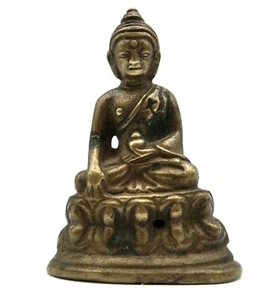 Antique Buddha On Un Throne Lotus Taking The Earth IN Warning - Tibet End 19e - Picture 1 of 9