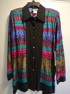 Caliche Size L Women’s Vintage Multicolor Print Long Sleeve Button Up Top**NWT** - Picture 1 of 9